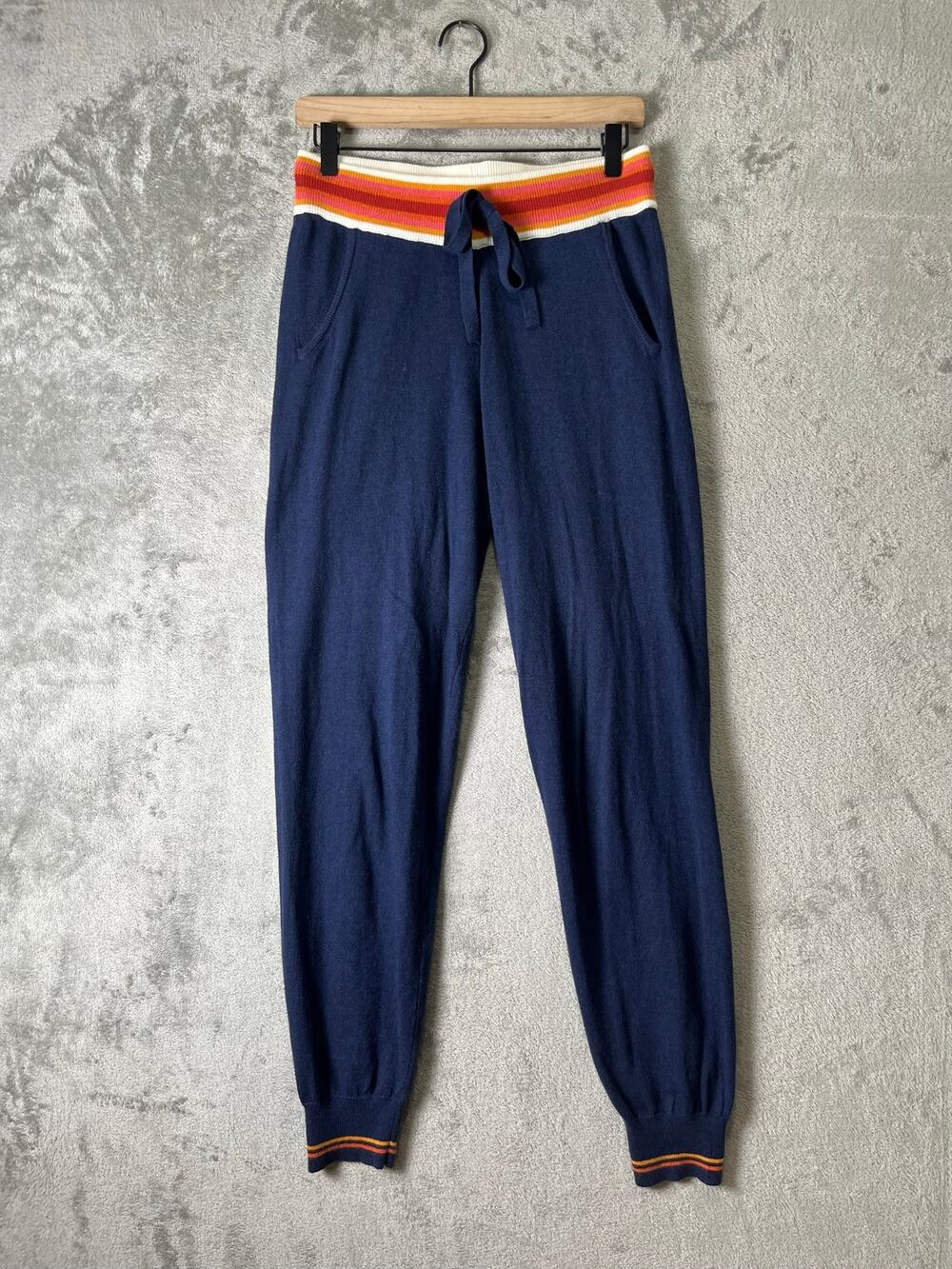 Faherty Navy Organic Cotton Cashmere Jogger Pants Striped Waistband Size Small